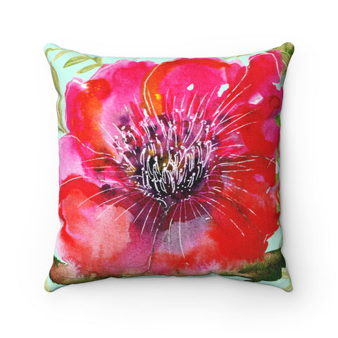 Red Girlie Floral Print Hibiscus Red Flower Designer Spun Polyester Square Pillow-Pillow-14x14-Heidi Kimura Art LLC
