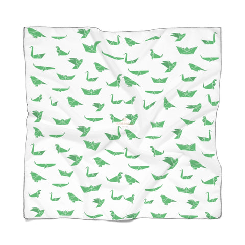 Green Japanese Crane Poly Scarf, Cute Fashion Accessories For Men/Women- Made in USA-Accessories-Printify-Poly Voile-25 x 25 in-Heidi Kimura Art LLC White Japanese Poly Scarf, Cute Green Crane Birds Print Lightweight Delicate Sheer Poly Voile or Poly Chiffon 25"x25" or 50"x50" Luxury Designer Fashion Accessories- Made in USA, Fashion Sheer Soft Light Polyester Square Scarf