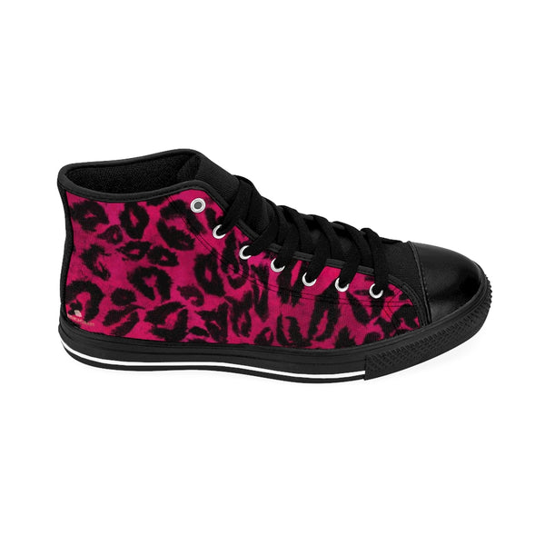 Hot Pink Leopard Women's Sneakers, Animal Print Designer High-top Sneakers Tennis Shoes-Shoes-Printify-Heidi Kimura Art LLC