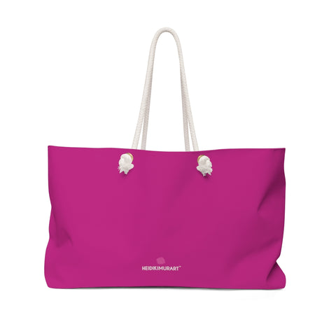 Hot Pink Color Weekender Bag, Solid Bright Pink Color Simple Modern Essential Best Oversized Designer 24"x13" Large Casual Weekender Bag - Made in USA
