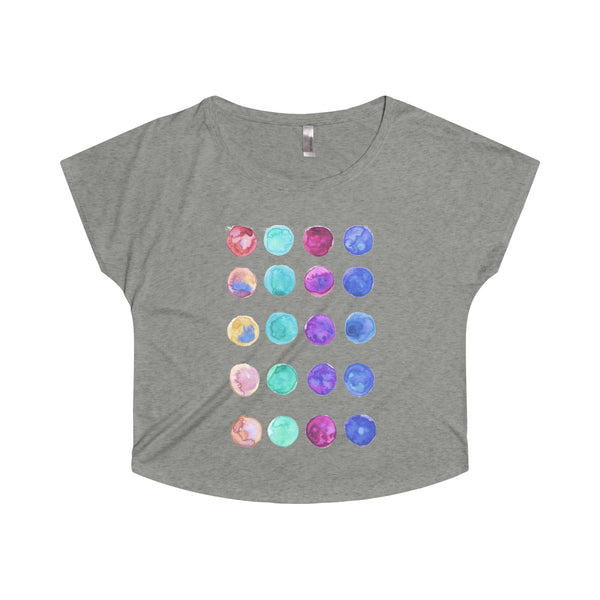 Cute Watercolor Dots Print Women's Tri-Blend T-Shirt Made in U.S.A. (US Size: S-XL)-T-Shirt-S-Tri-Blend Venetian Gray-Heidi Kimura Art LLC