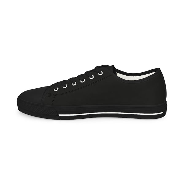 Black Solid Color Men's Sneakers, Best Solid Black Color Men's Low Top Sneakers Tennis Canvas Shoes (US Size: 5-14)