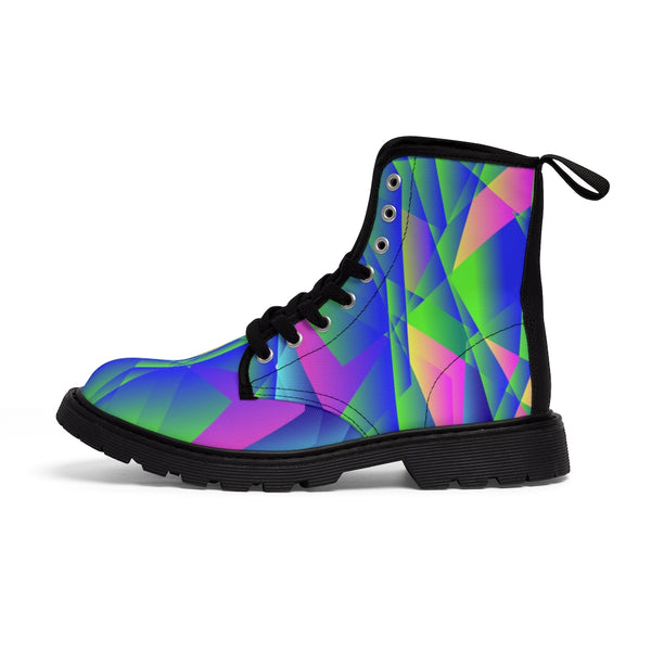 Diamond Print Men Hiker Boots, Designer Graphic Abstract Men's Canvas Boots (US Size: 7-10.5)
