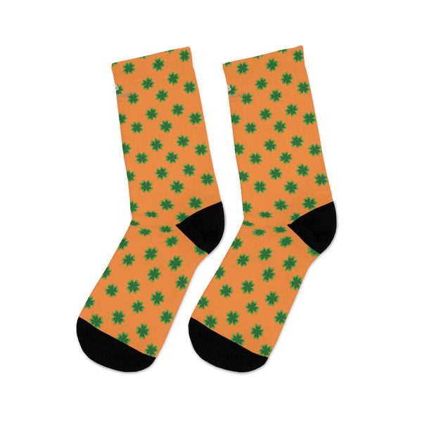 Orange Green St. Patrick's Day Clover Print Unisex One Size Socks-Socks-One size-Heidi Kimura Art LLC