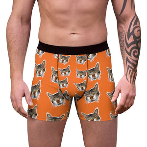 Orange Cat Print Men's Underwear, Cute Cat Boxer Briefs For Men, Sexy Hot Men's Boxer Briefs Hipster Lightweight 2-sided Soft Fleece Lined Fit Underwear - (US Size: XS-3XL) Cat Boxers For Men/ Guys, Men's Boxer Briefs Cute Cat Print Underwear