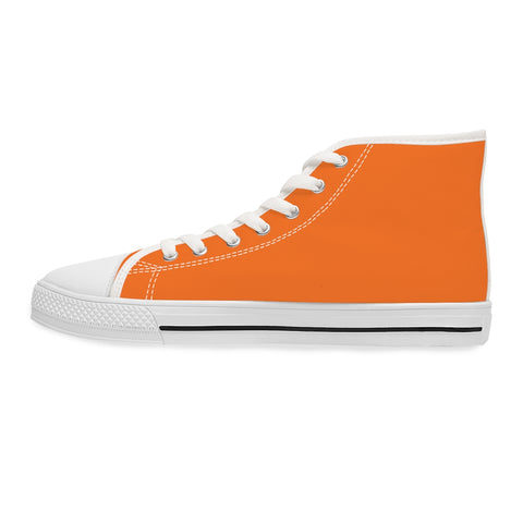 Bright Orange Ladies' High Tops, Solid Bright Orange Color Best Quality Women's High Top Fashion Canvas Sneakers Tennis Shoes (US Size: 5.5-12)
