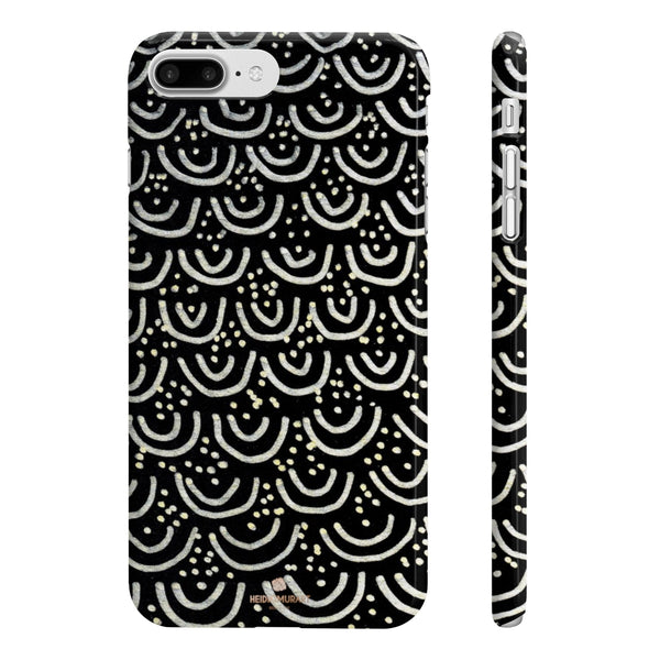 Black Mermaid Scale Print Slim iPhone/ Samsung Galaxy Phone Case, Made in UK-Phone Case-iPhone 7 Plus, iPhone 8 Plus Slim-Glossy-Heidi Kimura Art LLC