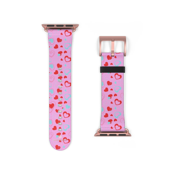 Light Pink Hearts Shaped V Day 38mm/42mm Watch Band For Apple Watches- Made in USA-Watch Band-38 mm-Rose Gold Matte-Heidi Kimura Art LLC