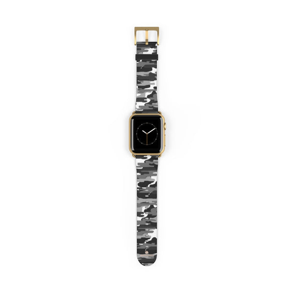 Gray & White Classic Camo Print 38mm/42mm Watch Band For Apple Watch- Made in USA-Watch Band-38 mm-Gold Matte-Heidi Kimura Art LLC