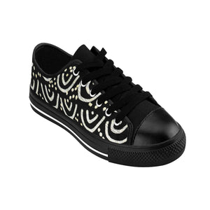 Black Mermaid Scale Print Men's Low Top Nylon Canvas Sneakers Tennis Shoes (US Size: 7-14)-Men's Low Top Sneakers-Black-US 9-Heidi Kimura Art LLC