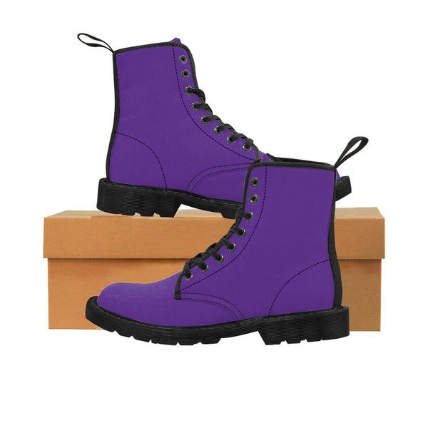 Dark Purple Men's Boots, Solid Color Print Men's Canvas Winter Bestseller Premium Quality Laced Up Boots Anti Heat + Moisture Designer Men's Winter Boots (US Size: 7-10.5)