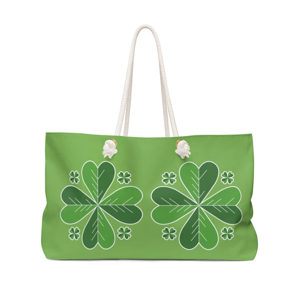 Light Green Clover Leaf St. Patrick's Day Irish Print 24"x13"Weekender Bag- Made in USA-Weekender Bag-24x13-Heidi Kimura Art LLC
