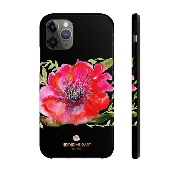 Black Red Hibiscus Phone Case, Flower Floral Print Case Mate Tough Phone Cases-Made in USA - Heidikimurart Limited 