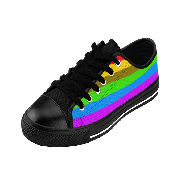 Rainbow Stripes Best Women's Sneakers, Gay Pride Horizontally Striped Printed Designer Best Fashion Low Top Canvas Lightweight Premium Quality Women's Sneakers (US Size: 6-12)