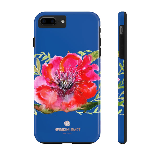 Blue Red Hibiscus Phone Case, Floral Print Flower Case Mate Tough Phone Cases-Made in USA - Heidikimurart Limited 