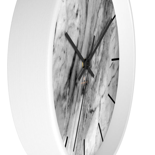 Gray White Marble Print Art Large Indoor Designer 10" dia. Wall Clock-Made in USA-Wall Clock-Heidi Kimura Art LLC