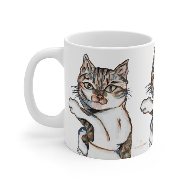 Cute Cat Ombre Mug 11oz, Coffee Tea Ceramic Cup With Rounded Corners with C-Handle-Mug-Printify-11oz-Heidi Kimura Art LLC