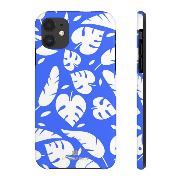 Blue White Modern Tropical Leaf Print Designer Case Mate Tough Phone Case-Made in USA - Heidikimurart Limited 