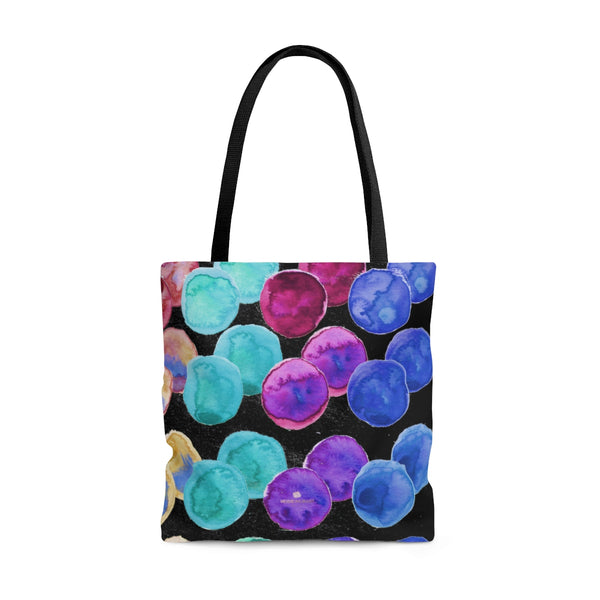 Black Dots Print Tote Bag, Colorful Rainbow Polka Dots Print Market Bag - Made in USA-Tote Bag-Large-Heidi Kimura Art LLC