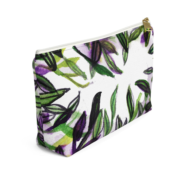 Green Foliage Print Accessory Pouch with T-bottom Makeup Bag - Made in USA-Accessory Pouch-Heidi Kimura Art LLC