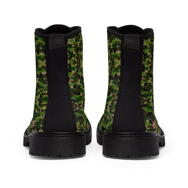 Green Camo Men's Canvas Boots, Multi-Camo Lace Up Combat Canvas Boots Shoes For Men (US Size: 7-10.5)