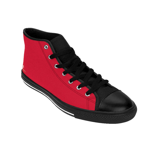 Bright Red Men's Sneakers, Hot Red Solid Color Print Designer Men's Shoes, Men's High Top Sneakers US Size 6-14, Mens High Top Casual Shoes, Unique Fashion Tennis Shoes, Solid Color Sneakers, Mens Modern Footwear (US Size: 6-14)