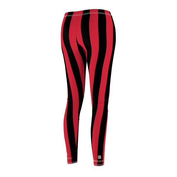 Red Black Striped Women's Casual Leggings, Vertical Stripes Tights-All Over Prints-Printify-Heidi Kimura Art LLC