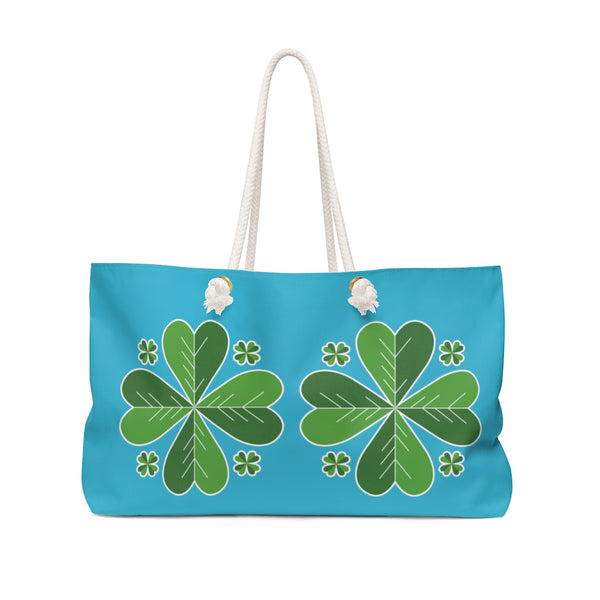 Sky Blue Green Clover Leaf St. Patrick's Day Irish Print 24"x13"Weekender Bag- Made in USA-Weekender Bag-24x13-Heidi Kimura Art LLC