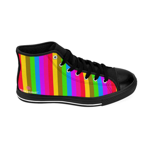 Rainbow Striped Men's High-tops, Gay Pride Parade Stripes Print Designer Men's Shoes, Men's High Top Sneakers US Size 6-14, Mens High Top Casual Shoes, Unique Fashion Tennis Shoes, Mens Modern Footwear (US Size: 6-14)
