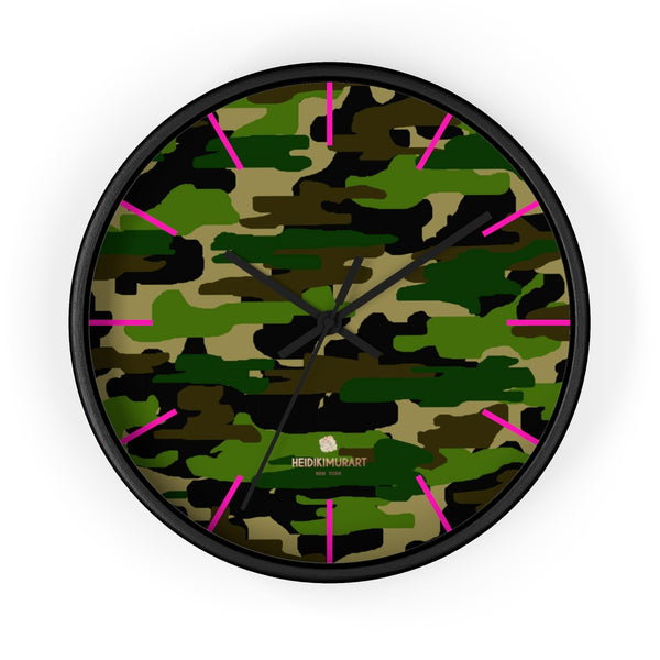 Green Camouflage Camo Army Military Print 10 in. Dia. Indoor Wall Clock- Made in USA-Wall Clock-10 in-Black-Black-Heidi Kimura Art LLC