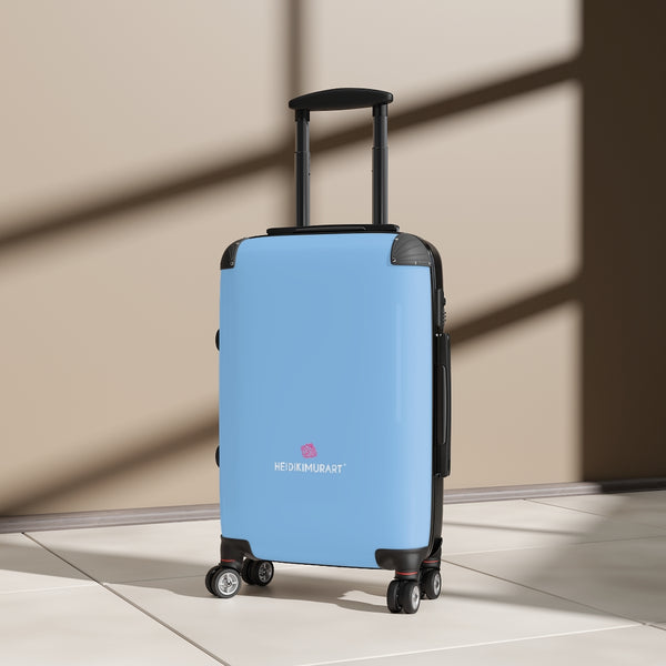 Baby Blue Color Cabin Suitcase, Carry On Polycarbonate Front and Hard-Shell Durable Luggage With 2 Inner Pockets & Built in Lock With 4 Wheel 360° Swivel and Adjustable Telescopic Handle - Made in USA/UK (Size: 13.3" x 22.4" x 9.05", Weight: 7.5 lb) Unique Cute Carry-On Best Personal Travel Bag Custom Luggage - Gift For Him or Her 