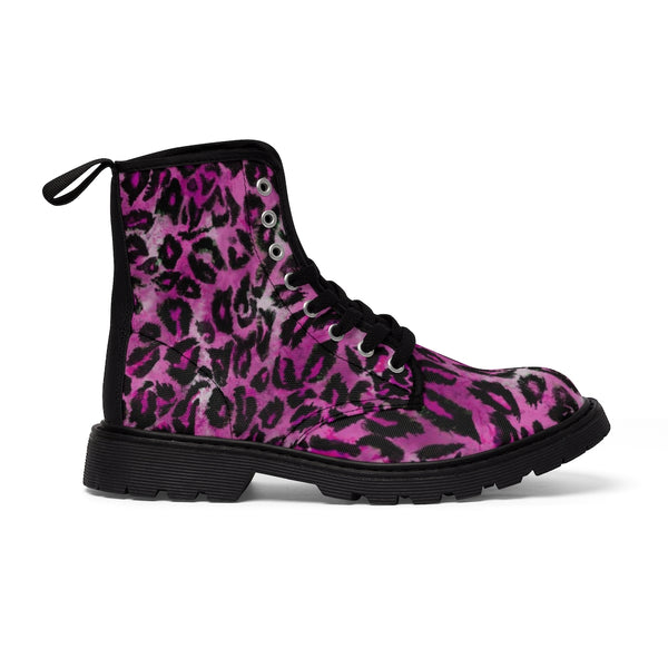 Pink Leopard Women's Canvas Boots, Best Leopard Animal Print Winter Boots For Ladies