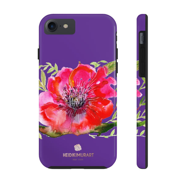 Purple Red Hibiscus Phone Case, Floral Print Flower Case Mate Tough Phone Cases-Made in USA - Heidikimurart Limited 