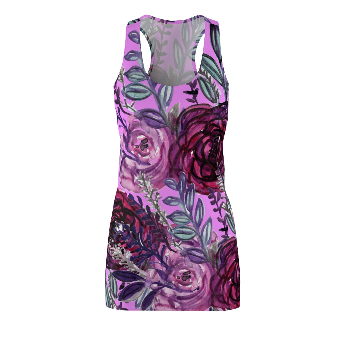 Purple Floral Print Long Sleeveless Designer Women's Best Racerback Dress - Made in USA-Women's Sleeveless Dress-L-Heidi Kimura Art LLC