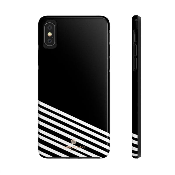 Black White Striped iPhone Case, Modern Case Mate Tough Samsung Galaxy Phone Cases-Phone Case-Printify-iPhone XS-Heidi Kimura Art LLC