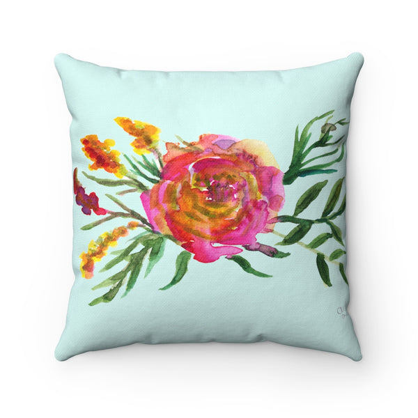 Pink Rose Girlie Floral Wreath Print Spun Polyester Square Pillow Case - Made in USA-Pillow Case Only-Heidi Kimura Art LLC