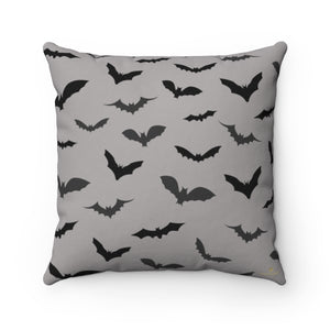 Gray Black Bats Print Spooky Halloween Pillow Spun Polyester Square Pillow- Made in USA-Pillow-14" x 14"-Heidi Kimura Art LLC