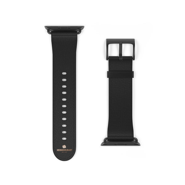 Black Solid Color Print 38mm/ 42mm Watch Band Strap For Apple Watches- Made in USA-Watch Band-38 mm-Black Matte-Heidi Kimura Art LLC
