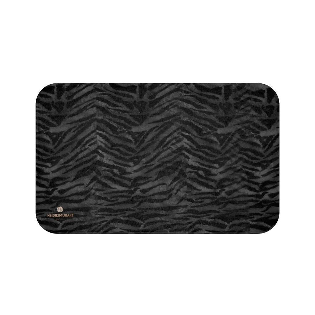 Gray Tiger Stripe Animal Print Premium Soft Microfiber Fine Designer Bath Mat- Printed in USA-Bath Mat-Large 34x21-Heidi Kimura Art LLC