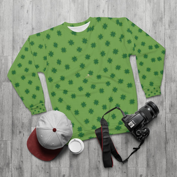 Green St. Patrick's Day Green Clover Leaf Print Unisex Sweatshirt Top Outfit - Made in USA-Unisex Sweatshirt-Heidi Kimura Art LLC