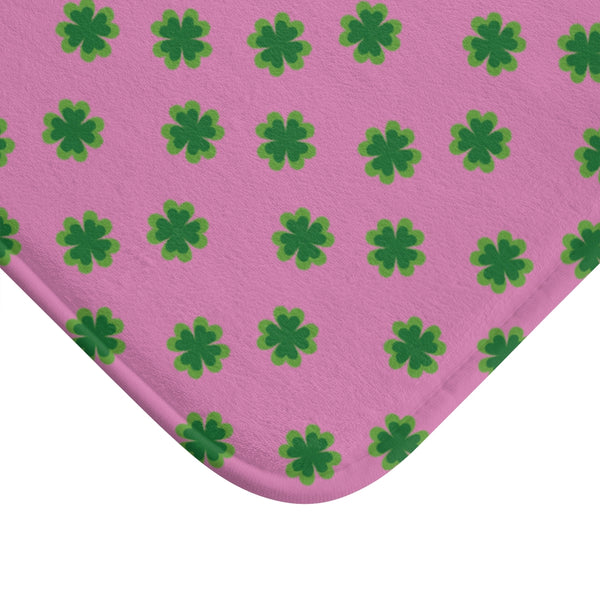 Pink Green Clover Print St. Patrick's Day Bathroom Microfiber Bath Mat- Printed in USA-Bath Mat-Heidi Kimura Art LLC