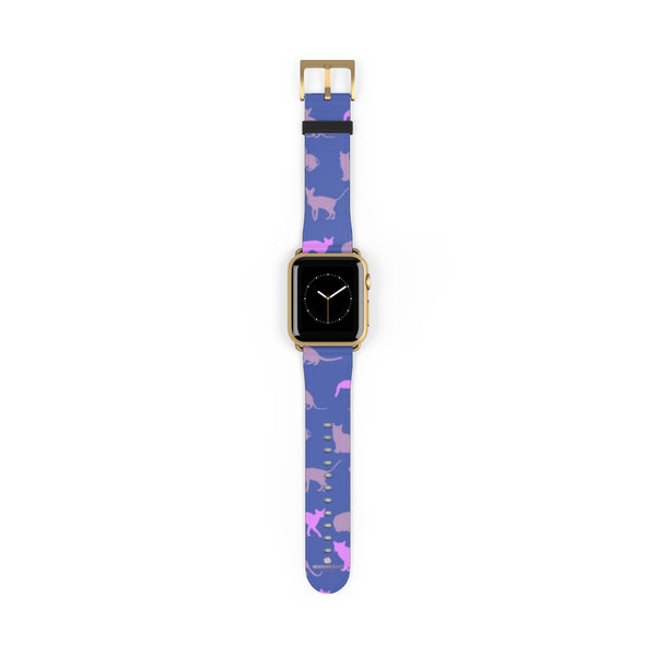 Purple Pink Cats Print 38mm/42mm Premium Watch Band For Apple Watch- Made in USA-Watch Band-38 mm-Gold Matte-Heidi Kimura Art LLC