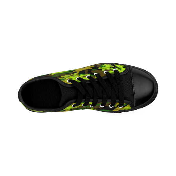 Stylish Black Green Camouflage Military Print Premium Men's Low Top Canvas Sneakers-Men's Low Top Sneakers-Heidi Kimura Art LLC