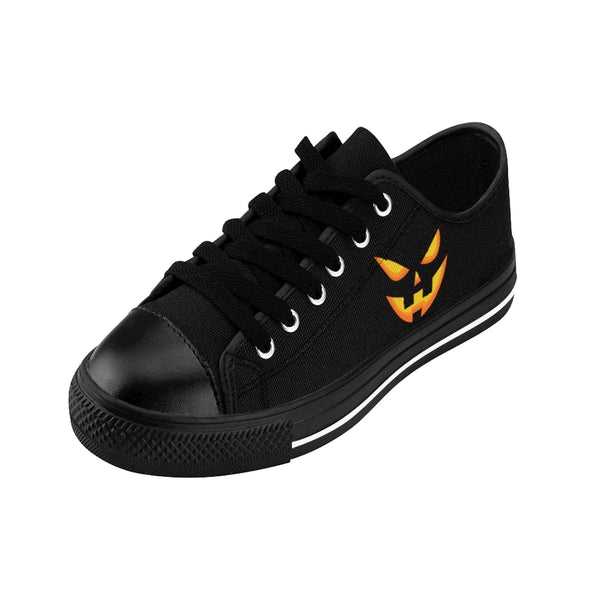 Halloween Creepy Orange Pumpkin Face Premium Women's Casual Fashion Sneakers-Women's Low Top Sneakers-Heidi Kimura Art LLC