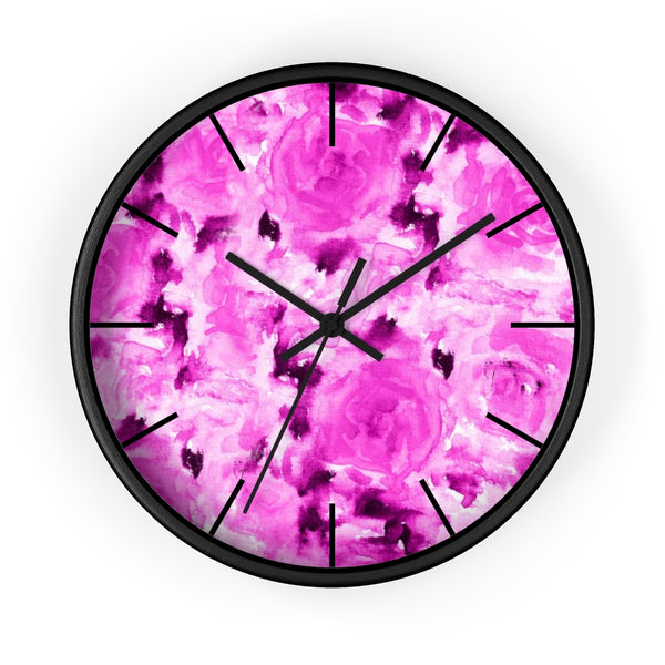 Pink Bubble Gum Rose Floral Rose 10 Inch Diameter Wall Clock - Made in USA-Wall Clock-Black-Black-Heidi Kimura Art LLC