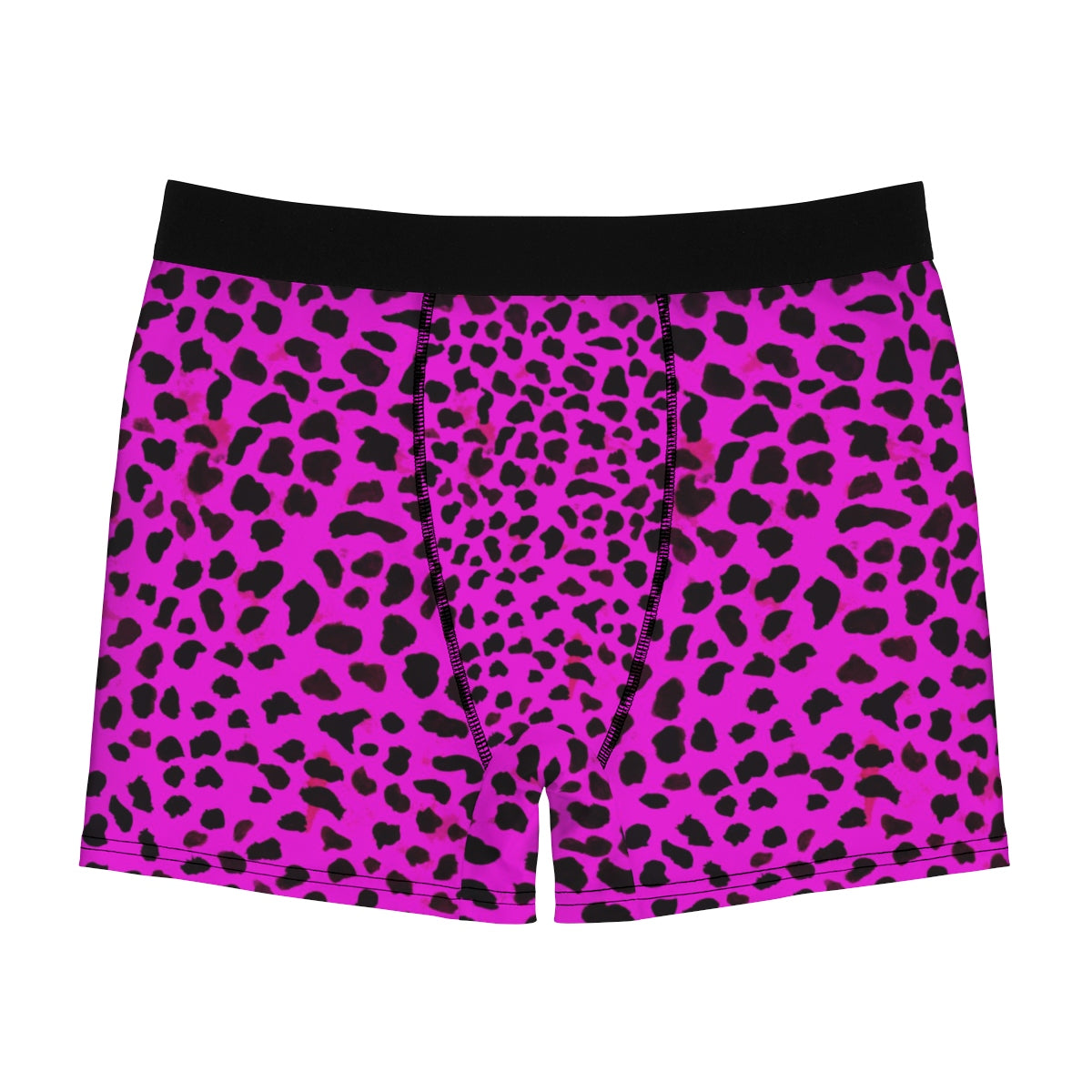 Sexy Hot Pink Leopard Animal Print Men's Boxer Briefs Underwear (US Size: XS-3XL)-Men's Underwear-L-Black Seams-Heidi Kimura Art LLC