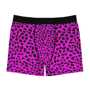 Sexy Hot Pink Leopard Animal Print Men's Boxer Briefs Underwear (US Size: XS-3XL)-Men's Underwear-L-Black Seams-Heidi Kimura Art LLC