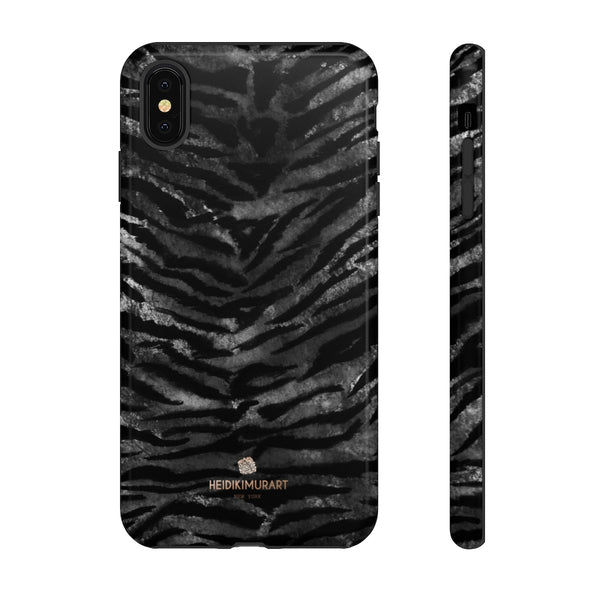 Black Tiger Stripe Tough Cases, Animal Print Best Designer Phone Case-Made in USA-Phone Case-Printify-iPhone XS MAX-Glossy-Heidi Kimura Art LLC