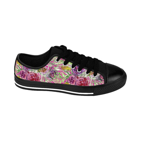 Hot Pink Floral Women's Sneakers, Floral Rose Print Best Tennis