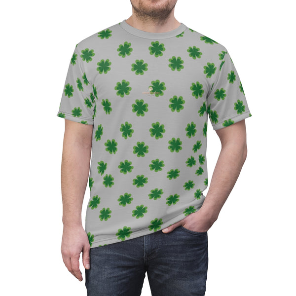 Light Gray Green Clover St. Patrick's Day Print Unisex Crew Neck Designer Tee- Made in USA-Unisex T-Shirt-Heidi Kimura Art LLC